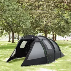 Outsunny 3-4 Man Tunnel Tent, Two Room Camping Tent with Windows, Portable Carry Bag, for Fishing, Hiking, Sports, Festival - Black - 2
