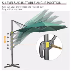 Outsunny 3 x 3(m) Cantilever Parasol with Cross Base, Garden Umbrella with 360° Rotation, Crank Handle and Tilt for Outdoor, Patio, Green - 5