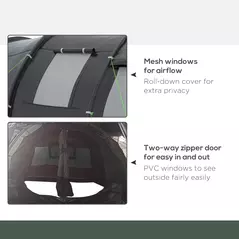 Outsunny 3-4 Man Tunnel Tent, Two Room Camping Tent with Windows, Portable Carry Bag, for Fishing, Hiking, Sports, Festival - Black - 6
