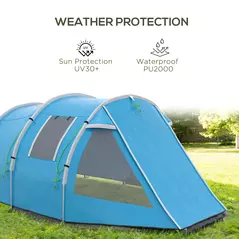 Outsunny 3-4 Man Tunnel Tent, Two Room Camping Tent with Windows, Portable Carry Bag, for Fishing, Hiking, Sports, Festival - Blue - 5