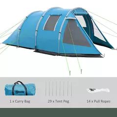 Outsunny 3-4 Man Tunnel Tent, Two Room Camping Tent with Windows, Portable Carry Bag, for Fishing, Hiking, Sports, Festival - Blue - 7