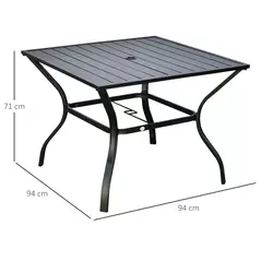 Outsunny 94 x 94 cm Garden Table with Parasol Hole, Outdoor Dining Garden Table for Four with Slatted Metal Plate Top, Black - 3
