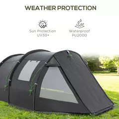 Outsunny 3-4 Man Tunnel Tent, Two Room Camping Tent with Windows, Portable Carry Bag, for Fishing, Hiking, Sports, Festival - Black - 5