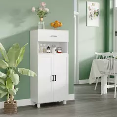 HOMCOM Sideboard, Nordic Storage Cabinet with Drawer, Doors and Open Countertop, Freestanding Kitchen Cupboard for Living Room, Dining Room, 130cm, White - 2