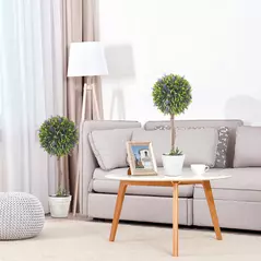 HOMCOM Set of 2 Decorative Artificial Plants Ball Trees with Lavender Flowers in Pot Fake Plants for Home Indoor Outdoor Decor, 60cm, Green - 2