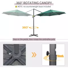 Outsunny 3 x 3(m) Cantilever Parasol with Cross Base, Garden Umbrella with 360° Rotation, Crank Handle and Tilt for Outdoor, Patio, Green - 4