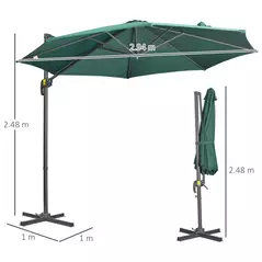 Outsunny 3 x 3(m) Cantilever Parasol with Cross Base, Garden Umbrella with 360° Rotation, Crank Handle and Tilt for Outdoor, Patio, Green - 3