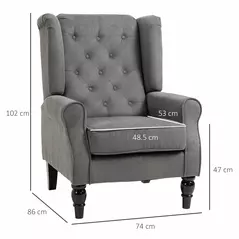 HOMCOM Retro Accent Chair, Snow Flannel Wingback Armchair with Wood Frame Button Tufted Design for Living Room Bedroom, Dark Grey - 3