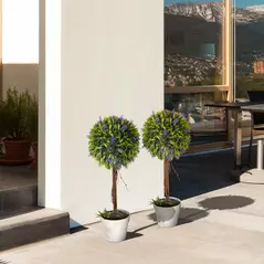 HOMCOM Set of 2 Decorative Artificial Plants Ball Trees with Lavender Flowers in Pot Fake Plants for Home Indoor Outdoor Decor, 60cm, Green - 7