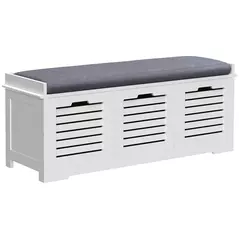 HOMCOM 3-Drawer Shoe Storage Bench - White - 1