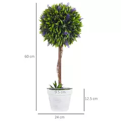 HOMCOM Set of 2 Decorative Artificial Plants Ball Trees with Lavender Flowers in Pot Fake Plants for Home Indoor Outdoor Decor, 60cm, Green - 3