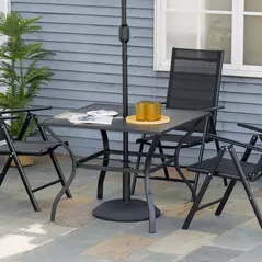 Outsunny 94 x 94 cm Garden Table with Parasol Hole, Outdoor Dining Garden Table for Four with Slatted Metal Plate Top, Black - 2
