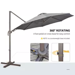 Outsunny 3(m) Cantilever Parasol 360° Rotation Roma Umbrella Hanging Sun Shade with Aluminium Frame, Tilt Crank, 8 Ribs and Cross Base, Dark Grey - 5