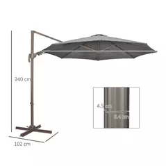 Outsunny 3(m) Cantilever Parasol 360° Rotation Roma Umbrella Hanging Sun Shade with Aluminium Frame, Tilt Crank, 8 Ribs and Cross Base, Dark Grey - 3