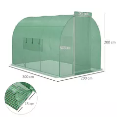 Outsunny Large Polytunnel Walk In Greenhouse, Plant Gardening Tunnel Green House with Metal Hinged Door, Galvanised Steel Frame & Mesh Windows, Green (3 x 2 m) - 3