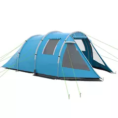 Outsunny 3-4 Man Tunnel Tent, Two Room Camping Tent with Windows, Portable Carry Bag, for Fishing, Hiking, Sports, Festival - Blue - 1