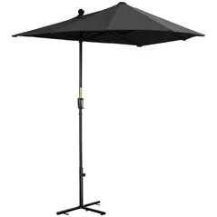 Outsunny 2m Half Parasol Market Umbrella Garden Balcony Parasol with Crank Handle, Base, Double-Sided Canopy, Black - 1
