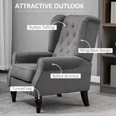 HOMCOM Retro Accent Chair, Snow Flannel Wingback Armchair with Wood Frame Button Tufted Design for Living Room Bedroom, Dark Grey - 4