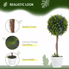 HOMCOM Set of 2 Decorative Artificial Plants Ball Trees with Lavender Flowers in Pot Fake Plants for Home Indoor Outdoor Decor, 60cm, Green - 4