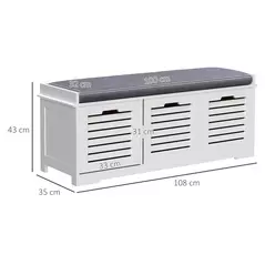 HOMCOM 3-Drawer Shoe Storage Bench - White - 3