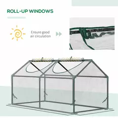 Outsunny Mini Greenhouse Portable Flower Planter Vegetable Grow House for Garden with Zipped Windows, 120 x 60 x 60 cm, Clear - 6