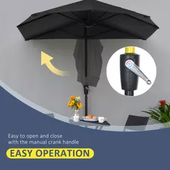 Outsunny 2m Half Parasol Market Umbrella Garden Balcony Parasol with Crank Handle, Base, Double-Sided Canopy, Black - 5