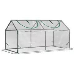 Outsunny Mini Greenhouse Portable Flower Planter Vegetable Grow House for Garden with Zipped Windows, 120 x 60 x 60 cm, Clear - 1