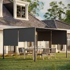 Outsunny 3(m) x 4m Metal Pergola with LED Lights, Outdoor Garden Pergola with Sliding Roof, Solar Powered, for BBQ, Lawn, Dark Grey - 8