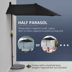 Outsunny 2m Half Parasol Market Umbrella Garden Balcony Parasol with Crank Handle, Base, Double-Sided Canopy, Black - 4