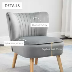 HOMCOM Velvet Accent Chair Occasional Tub Seat Padding Curved Back with Ottoman Wood Frame Legs Home Furniture Light Grey - 5