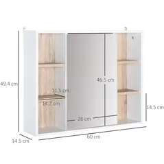 HOMCOM Bathroom Mirror Cabinet, Wall Mounted Storage Cabinet with Open Cupboard and Adjustable Shelf, White - 3