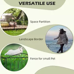 Outsunny Decorative Garden Fencing, 4PCs Outdoor Picket Fence Panels, Rustproof Metal Wire Landscape Flower Bed Border Edging Animal Barrier, Black - 6