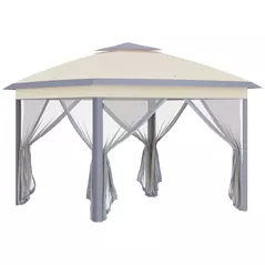 Outsunny 3.3 x 3.3m Pop Up Gazebo, Double Roof Foldable Canopy Tent with Zipped Mesh Sidewalls, Height Adjustable and Carrying Bag, Event Tent for Patio Garden, Beige - 1