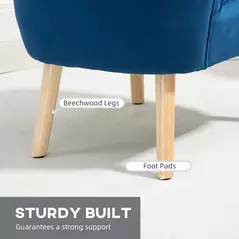 HOMCOM Velvet Accent Chair Occasional Tub Seat Padding Curved Back w/ Ottoman Wood Frame Legs Home Furniture, Dark Blue - 4