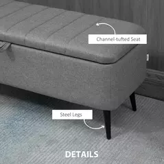 HOMCOM Storage Ottoman with Flip Top, Rectangular Upholstered Bench, Linen Look Fabric Footstool with Steel Legs for Living Room, Bedroom, Grey - 6