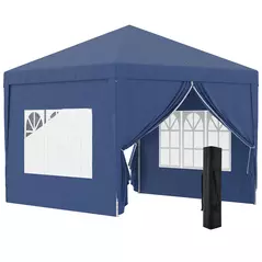 Outsunny 3 x 3 m Garden Pop Up Gazebo, Wedding Party Tent Marquee, Water Resistant Awning Canopy with Sidewalls, Windows, Carry Bag, Blue - 1