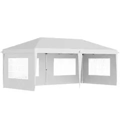 Outsunny 3 x 6m Pop Up Gazebo, Height Adjustable Marquee Party Tent with Sidewalls and Storage Bag, White - 1