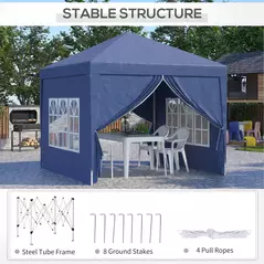 Outsunny 3 x 3 m Garden Pop Up Gazebo, Wedding Party Tent Marquee, Water Resistant Awning Canopy with Sidewalls, Windows, Carry Bag, Blue - 5