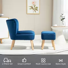 HOMCOM Velvet Accent Chair Occasional Tub Seat Padding Curved Back w/ Ottoman Wood Frame Legs Home Furniture, Dark Blue - 6