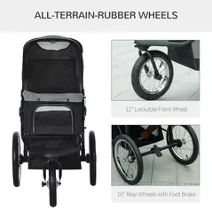 PawHut Foldable Pet stroller, Dog Buggy with Three Wheels, for Small/Medium Dogs, Grey - 5