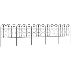 Outsunny Decorative Garden Fencing, 83cm (H) x 3m (L) 5PCs Outdoor Picket Fence Panels, Rustproof Metal Wire Landscape Flower Bed Border Edging Animal Barrier, Black - 1