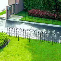 Outsunny Decorative Garden Fencing, 83cm (H) x 3m (L) 5PCs Outdoor Picket Fence Panels, Rustproof Metal Wire Landscape Flower Bed Border Edging Animal Barrier, Black - 7
