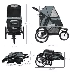 PawHut Foldable Pet stroller, Dog Buggy with Three Wheels, for Small/Medium Dogs, Grey - 3