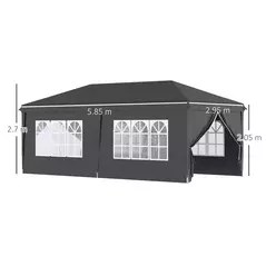 Outsunny 3 x 6 m Pop Up Gazebo with Sides and Windows, Height Adjustable Wedding Camping Party Tent Canopy Marquee with Storage Bag for Garden, Event, Black - 3