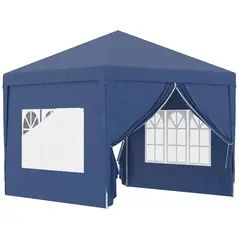 Outsunny 3 x 3 m Garden Pop Up Gazebo, Wedding Party Tent Marquee, Water Resistant Awning Canopy with Sidewalls, Windows, Carry Bag, Blue - 1
