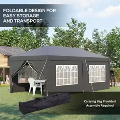 Outsunny 3 x 6 m Pop Up Gazebo with Sides and Windows, Height Adjustable Wedding Camping Party Tent Canopy Marquee with Storage Bag for Garden, Event, Black - 5
