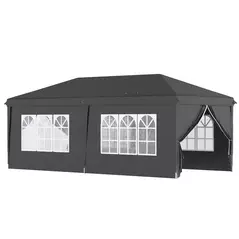 Outsunny 3 x 6 m Pop Up Gazebo with Sides and Windows, Height Adjustable Wedding Camping Party Tent Canopy Marquee with Storage Bag for Garden, Event, Black - 1
