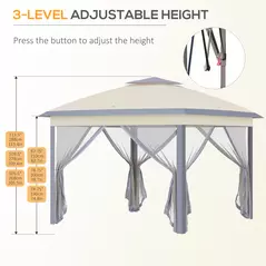 Outsunny 3.3 x 3.3m Pop Up Gazebo, Double Roof Foldable Canopy Tent with Zipped Mesh Sidewalls, Height Adjustable and Carrying Bag, Event Tent for Patio Garden, Beige - 6