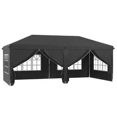 Outsunny 3 x 6 m Pop Up Gazebo with Sides and Windows, Height Adjustable Wedding Camping Party Tent Canopy Marquee with Storage Bag for Garden, Event, Black - 1