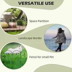 Outsunny Decorative Garden Fencing, 83cm (H) x 3m (L) 5PCs Outdoor Picket Fence Panels, Rustproof Metal Wire Landscape Flower Bed Border Edging Animal Barrier, Black - 6